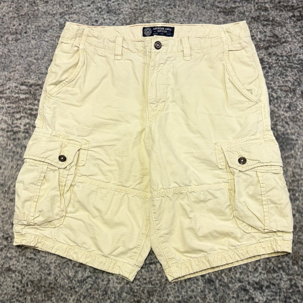 American Eagle Outfitters Longboard Cargo Shorts Mens 34 Ivory Cream Utility Y2K